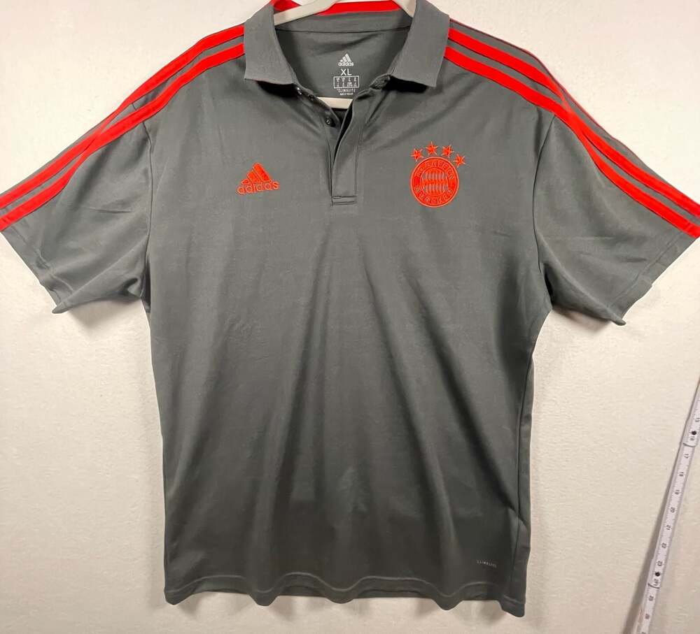 Adidas FC Bayern Munich Climalite Soccer Polo Shirt Grey Red Size XL
